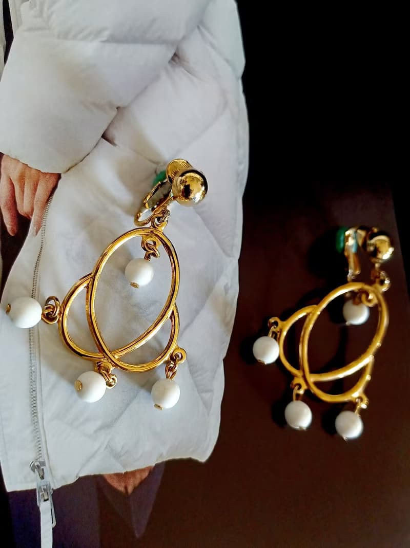 vintage jewelry 俏麗佳人幾何垂墜 夾式耳環