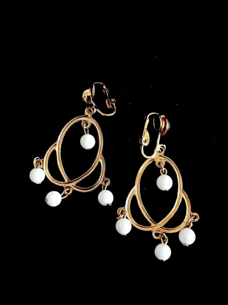 vintage jewelry 俏麗佳人幾何垂墜 夾式耳環