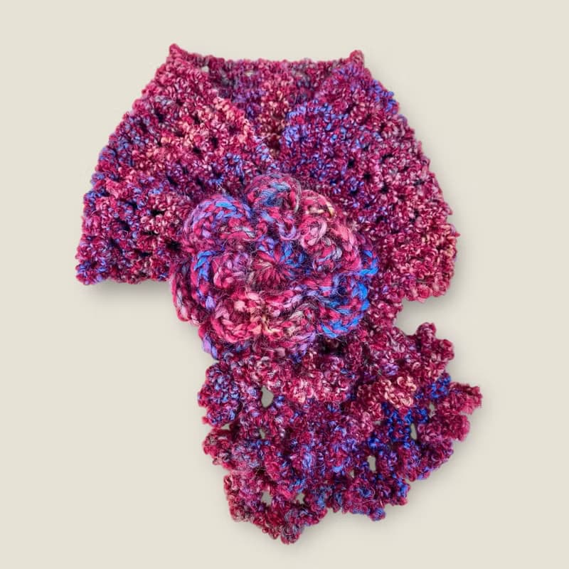 Handmade 立體花朵 圍脖  暮紅