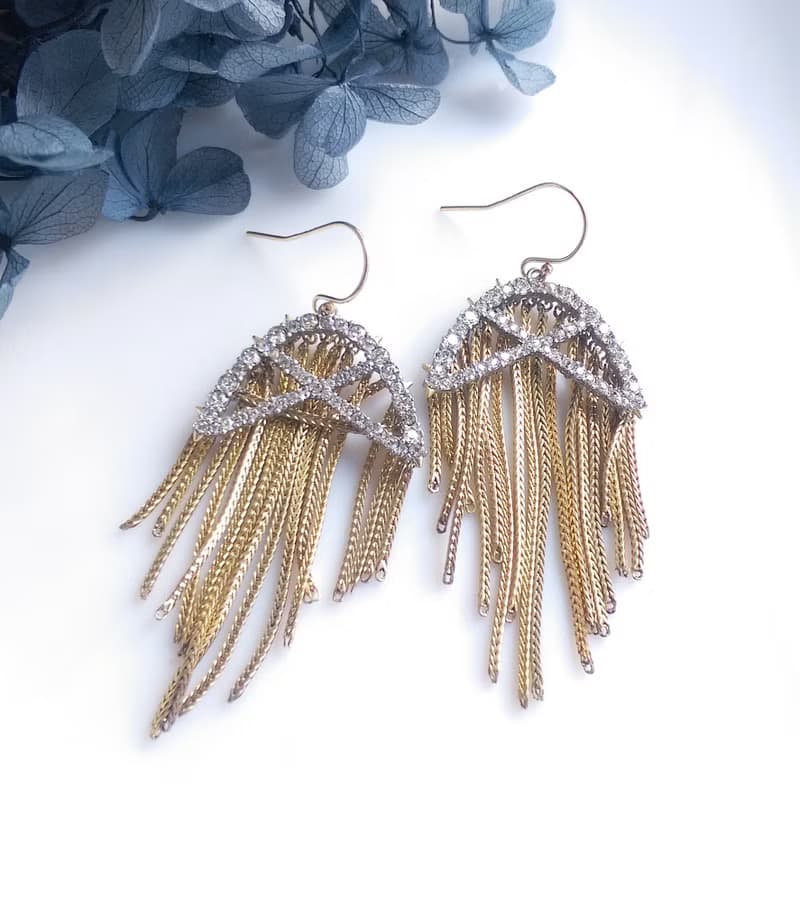 Vintage Jewelry 西洋古董飾品 水母流蘇  針式耳環