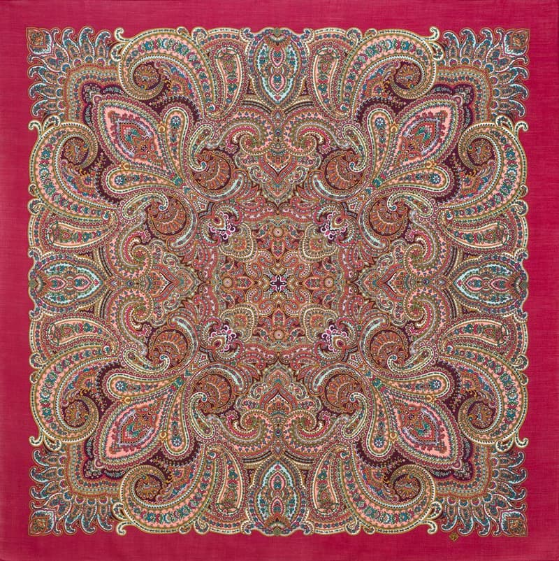 Original Pavlovo Posad Russian Shawl 100% Wool Woolen Scarf 125x125 cm 1895-5 N