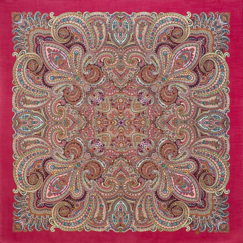 Original Pavlovo Posad Russian Shawl 100% Wool Woolen Scarf 125x125 cm 1895-5 N