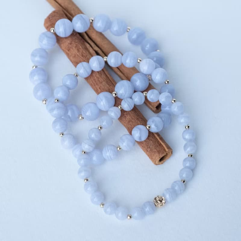 蕾絲藍繡球丨藍紋瑪瑙丨天然礦石水晶手鍊手串女生女友生日禮物