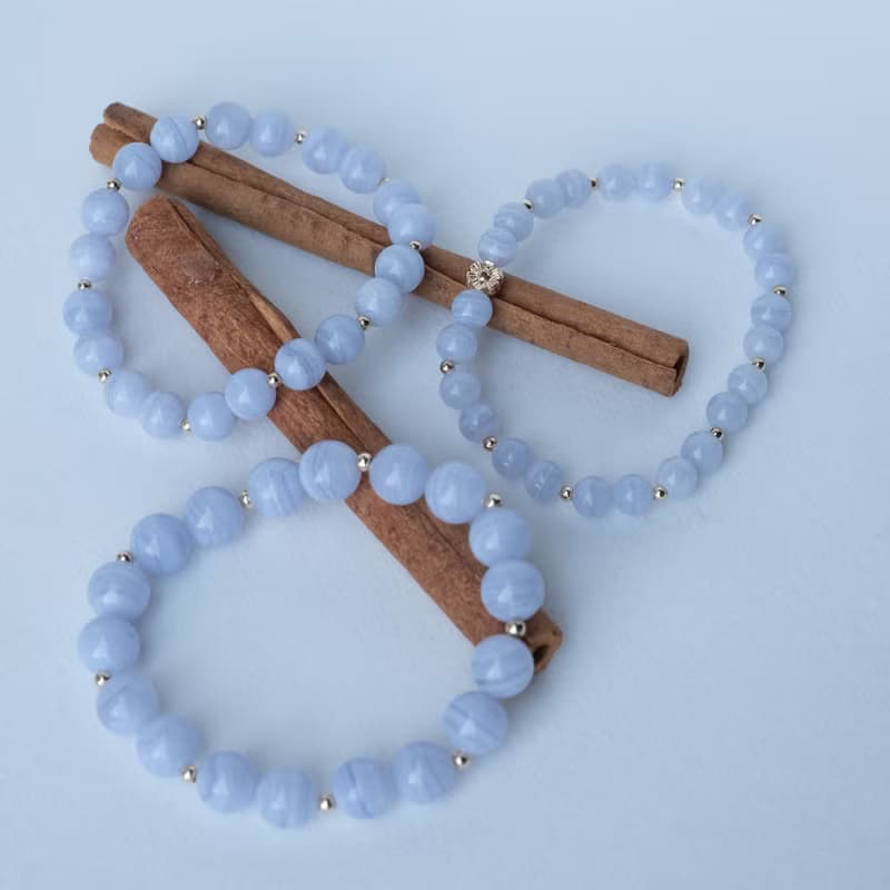 蕾絲藍繡球丨藍紋瑪瑙丨天然礦石水晶手鍊手串女生女友生日禮物