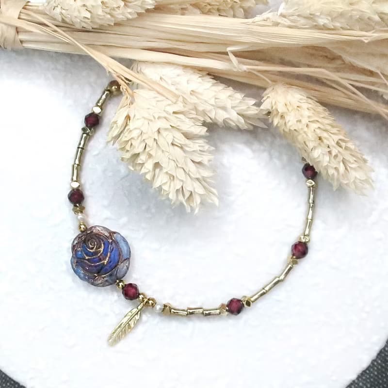 VIIART。少女革命-紫。古董珠石榴石古著金黃銅手鍊| 限量發售