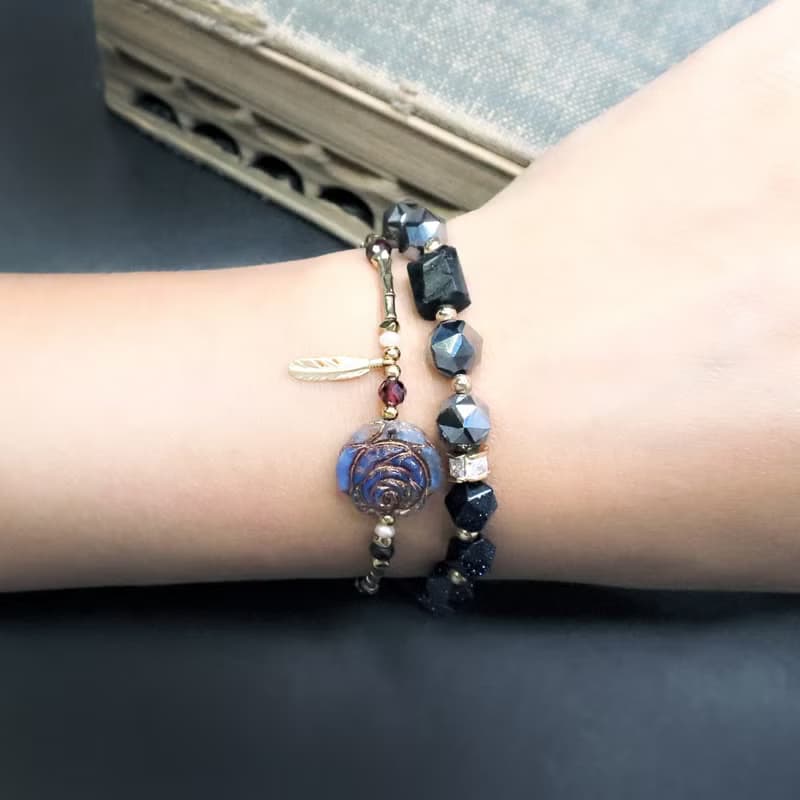 VIIART。少女革命-紫。古董珠石榴石古著金黃銅手鍊| 限量發售