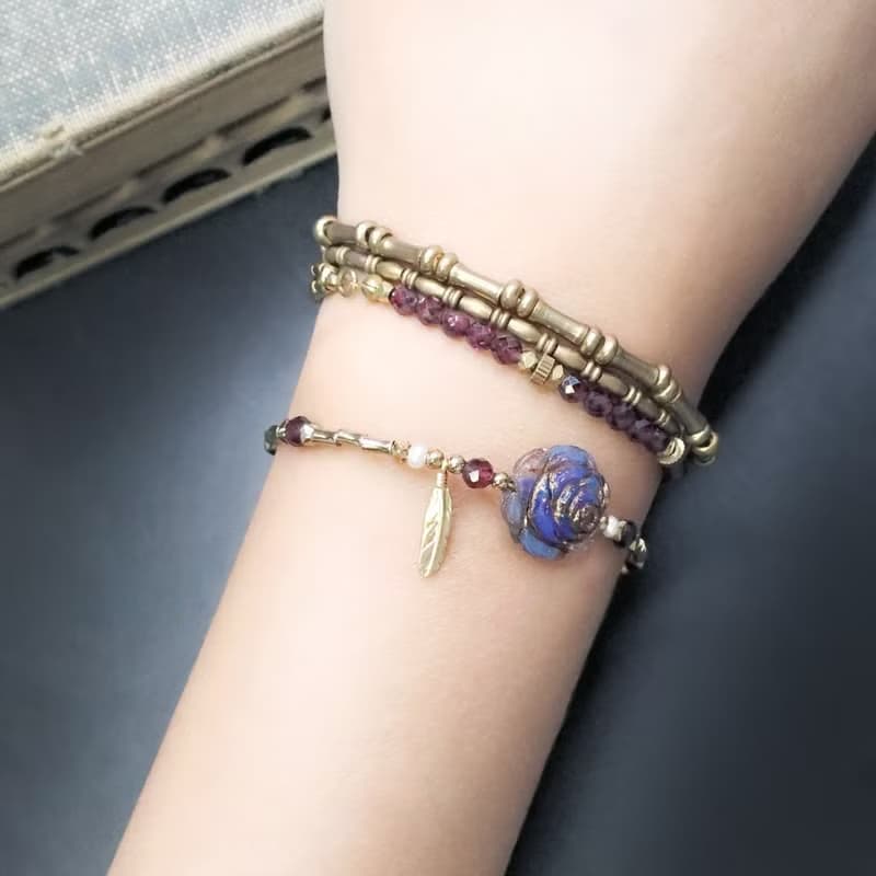 VIIART。少女革命-紫。古董珠石榴石古著金黃銅手鍊| 限量發售