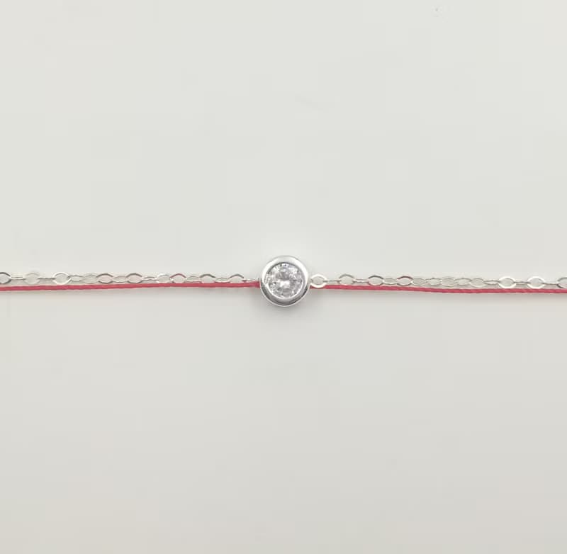 鍊繩款 純銀 銀包鑲鑽 紅線 手鍊 銀飾 紅繩 手繩 極簡 單鑽 圓鑽