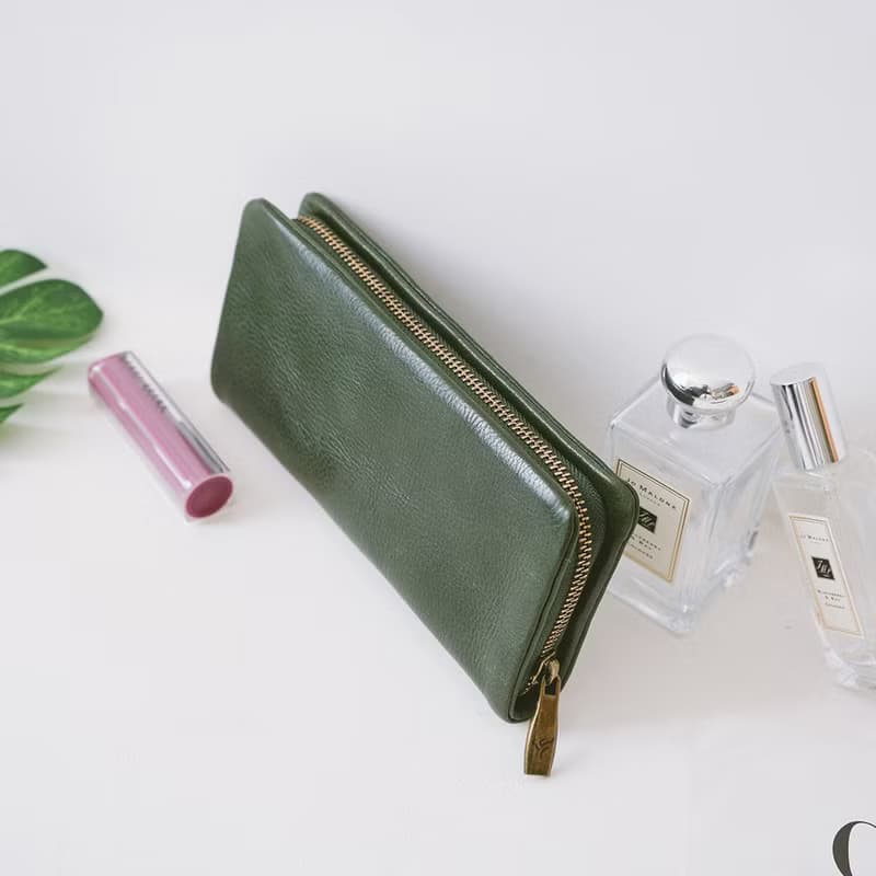 【禮盒】魅力真皮拉鍊長夾 X8122 綠V