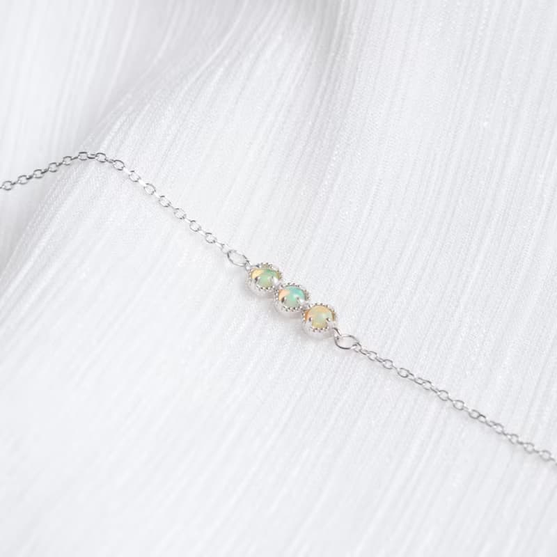 蛋白石925純銀蛋糕排鑽風格手鍊