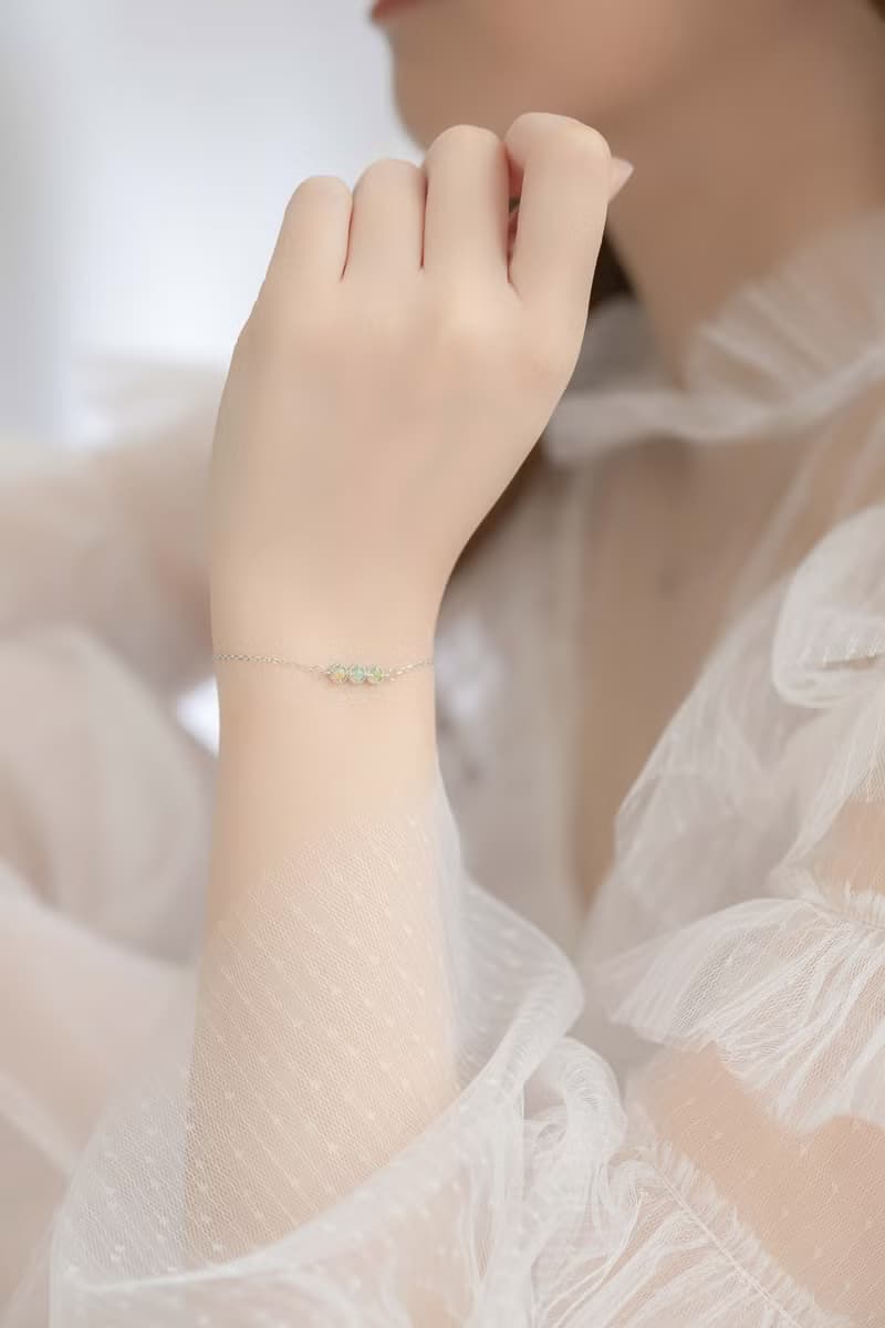 蛋白石925純銀蛋糕排鑽風格手鍊