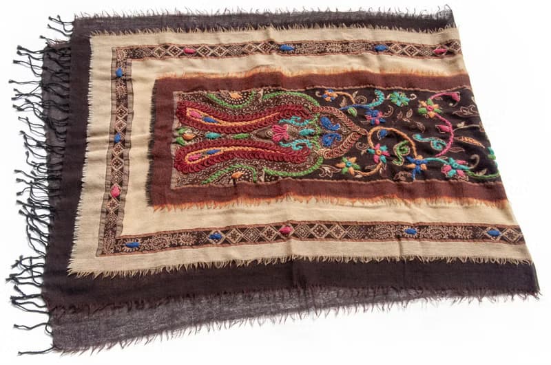 喀什米爾Cashmere/水煮羊毛披肩/針織圍巾/刺繡圍巾/羊絨披巾-花