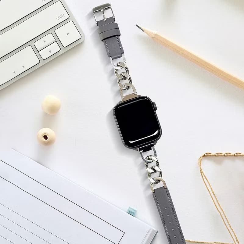 Apple Watch 44/45/46/49mm 仕女金屬鏈皮革錶帶