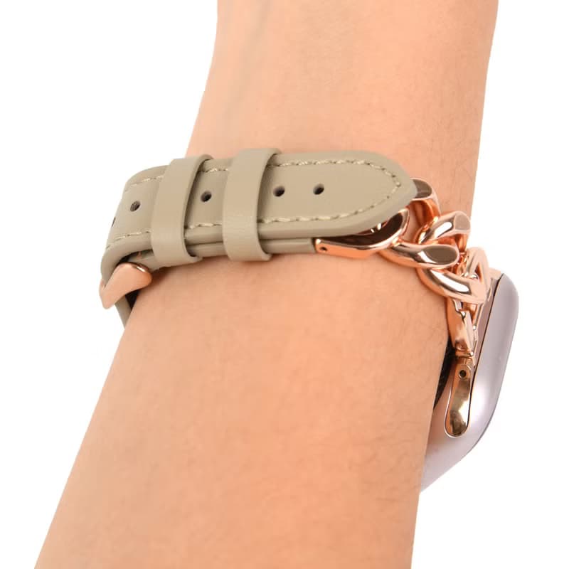 Apple Watch 44/45/46/49mm 仕女金屬鏈皮革錶帶