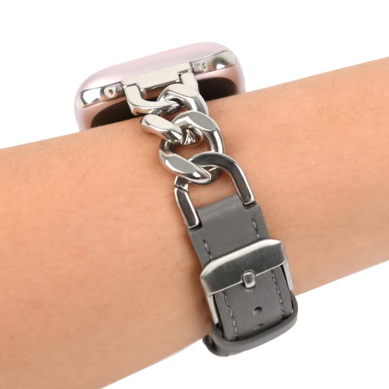 Apple Watch 44/45/46/49mm 仕女金屬鏈皮革錶帶