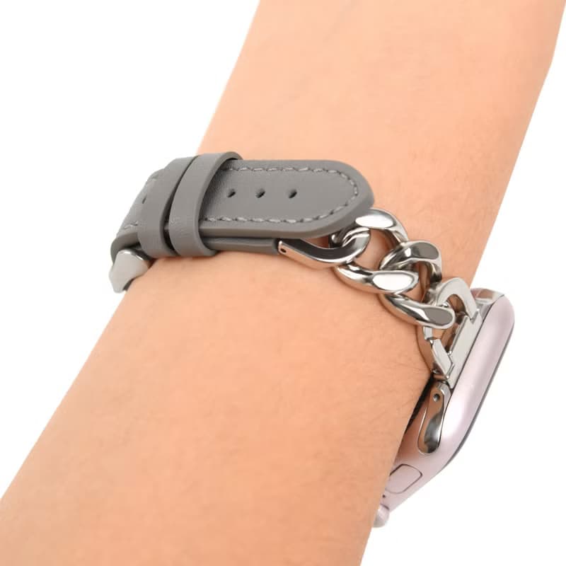 Apple Watch 44/45/46/49mm 仕女金屬鏈皮革錶帶
