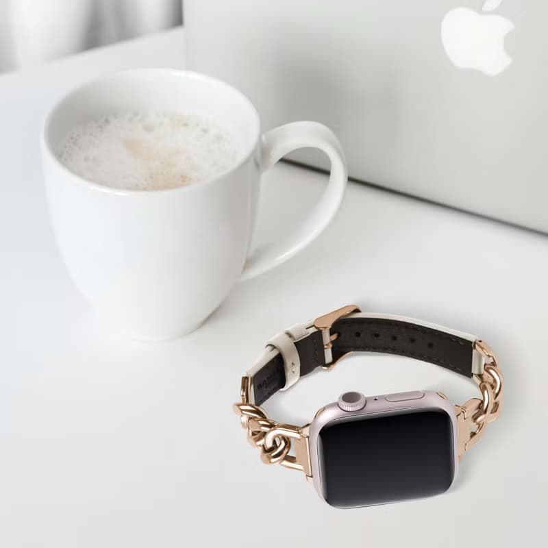 Apple Watch 44/45/46/49mm 仕女金屬鏈皮革錶帶