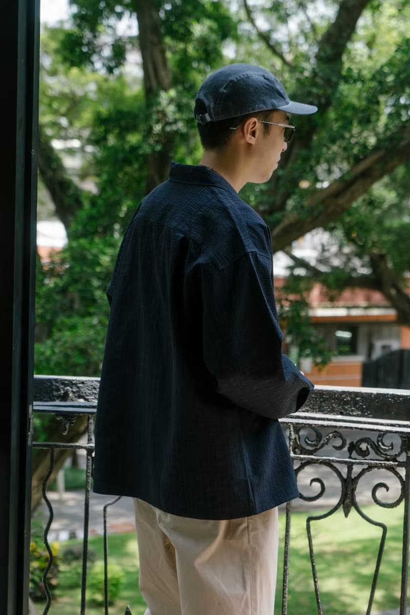 OUTER 日系潮流質感紋理口袋寬鬆外套 古巴領長袖Cityboy藏青男生