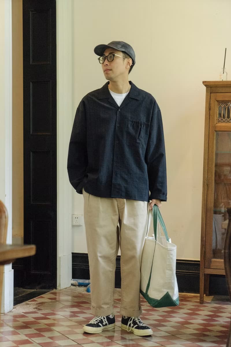 OUTER 日系潮流質感紋理口袋寬鬆外套 古巴領長袖Cityboy藏青男生