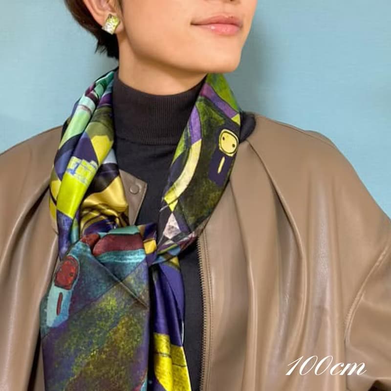 50cm角_silkscarf_マルチカラーカメラ柄のシルクスカーフChristalART