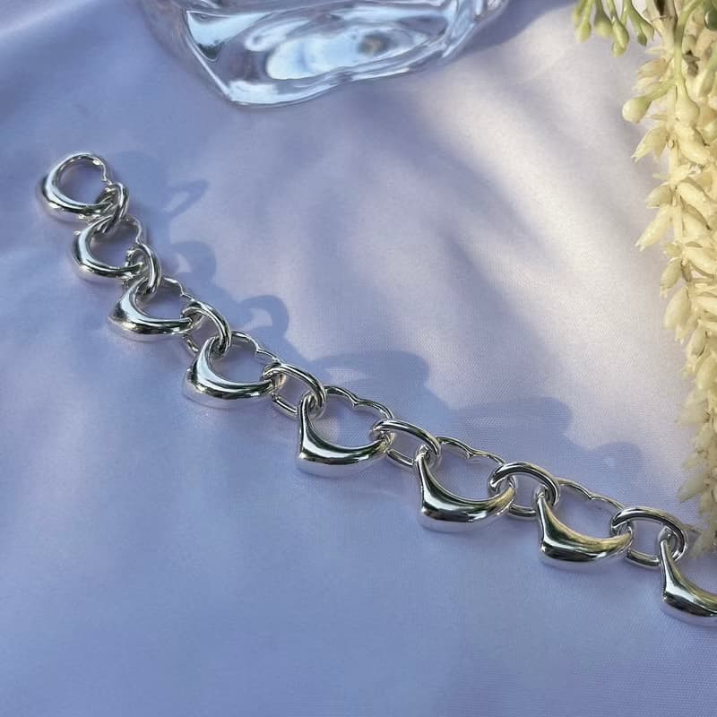 七月葉金工 /Heart愛心重磅OT扣手鍊 /925純銀手鍊