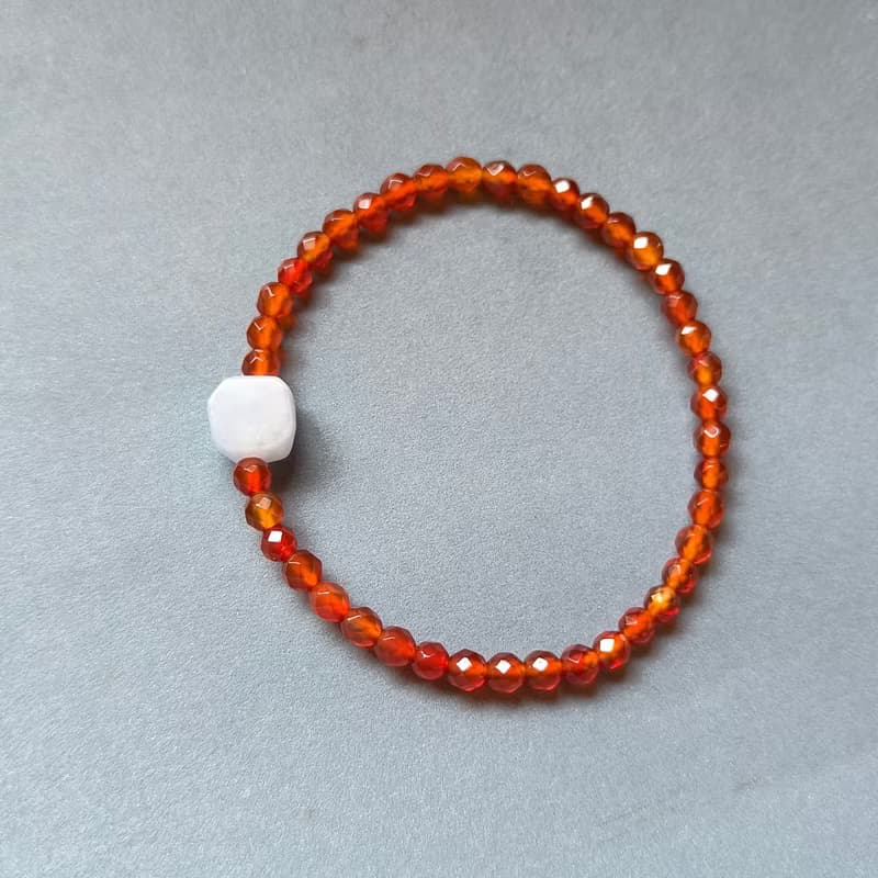 天然緬甸翡翠紫羅蘭不規則珠 紅瑪瑙串珠手鍊 072803