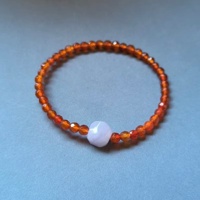 天然緬甸翡翠紫羅蘭不規則珠 紅瑪瑙串珠手鍊 072803