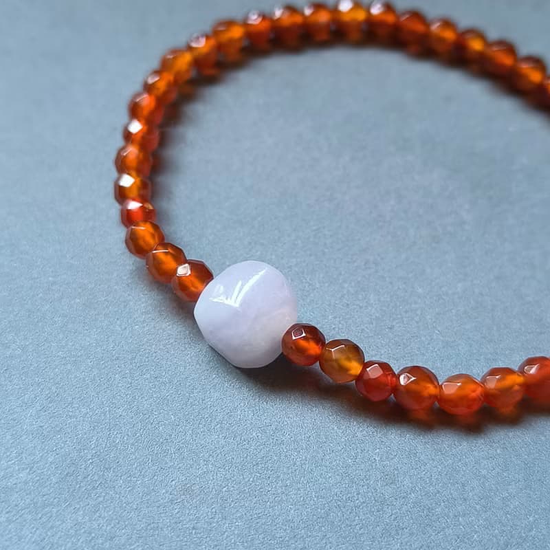 天然緬甸翡翠紫羅蘭不規則珠 紅瑪瑙串珠手鍊 072803