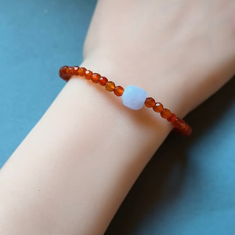 天然緬甸翡翠紫羅蘭不規則珠 紅瑪瑙串珠手鍊 072803