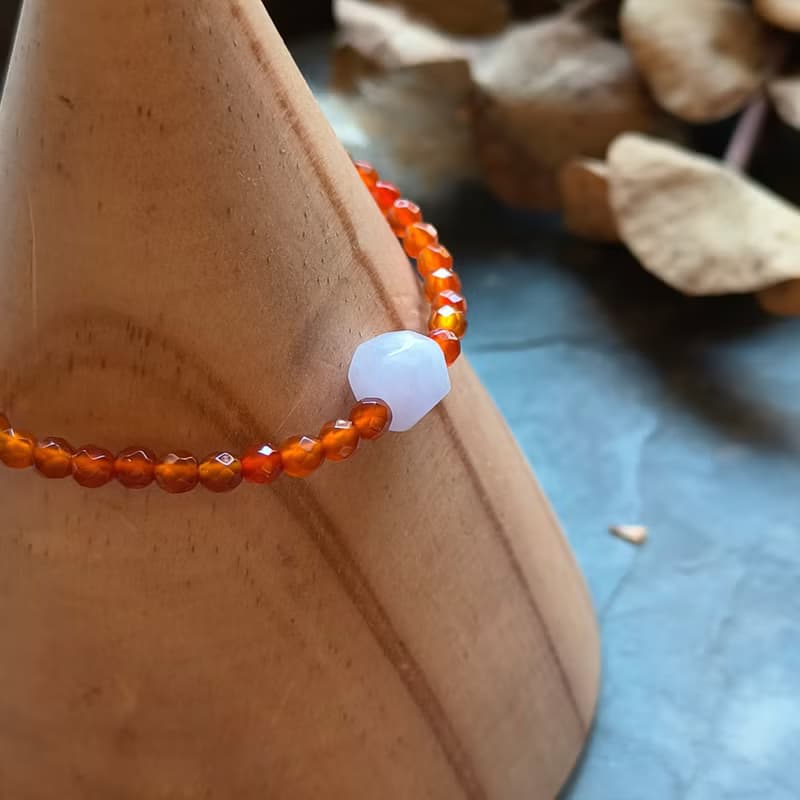 天然緬甸翡翠紫羅蘭不規則珠 紅瑪瑙串珠手鍊 072803