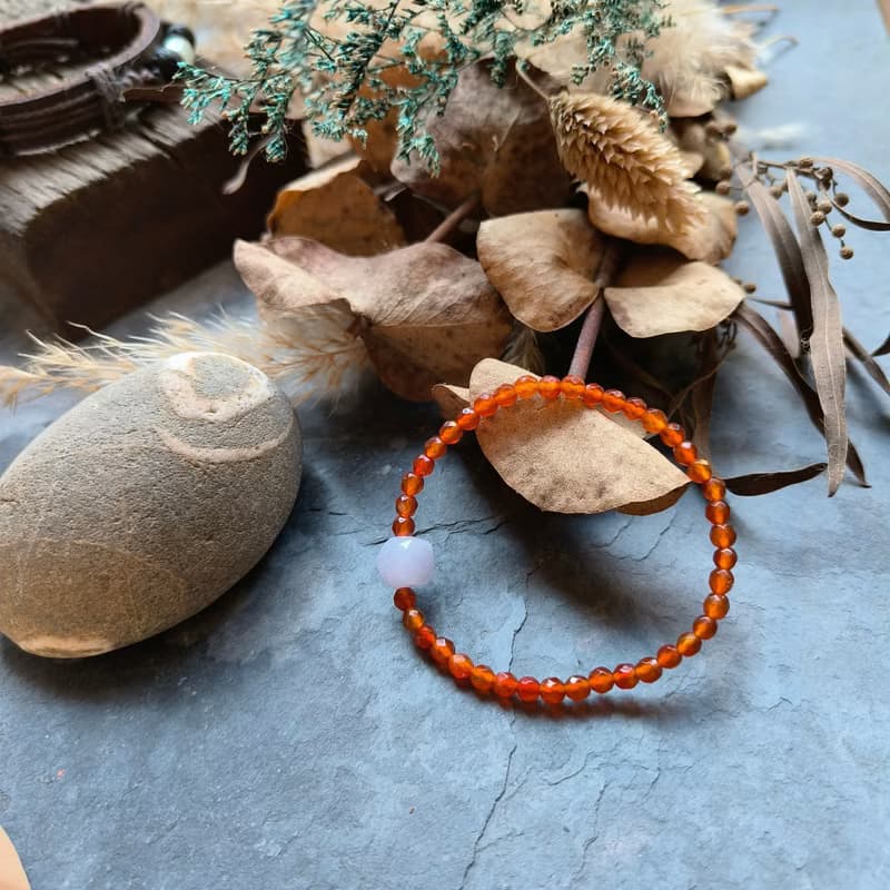 天然緬甸翡翠紫羅蘭不規則珠 紅瑪瑙串珠手鍊 072803