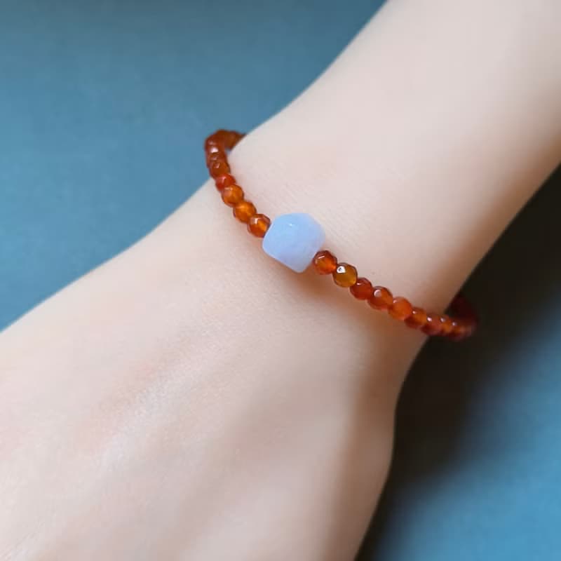 天然緬甸翡翠紫羅蘭不規則珠 紅瑪瑙串珠手鍊 072803