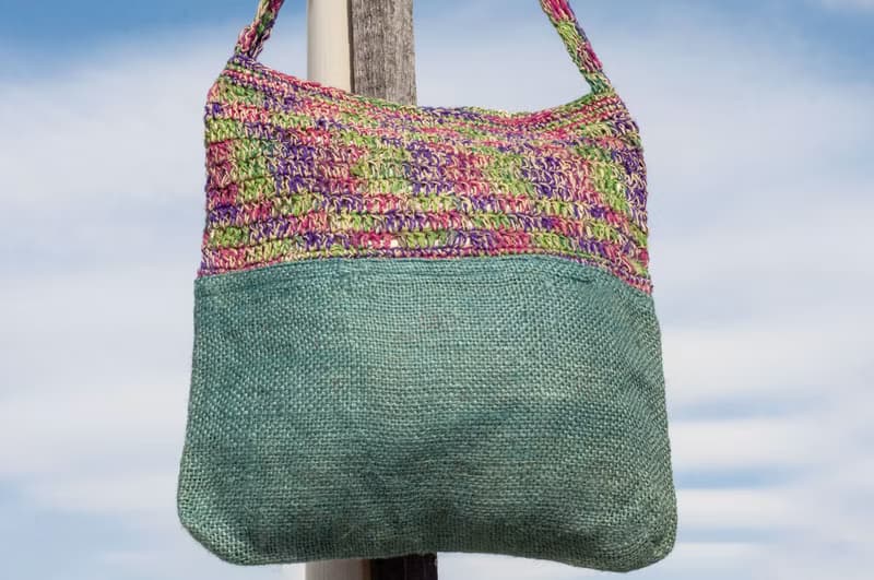 天然棉麻鉤織輕便包/斜背包/側背包/肩背包/購物袋/提袋-漸層彩虹