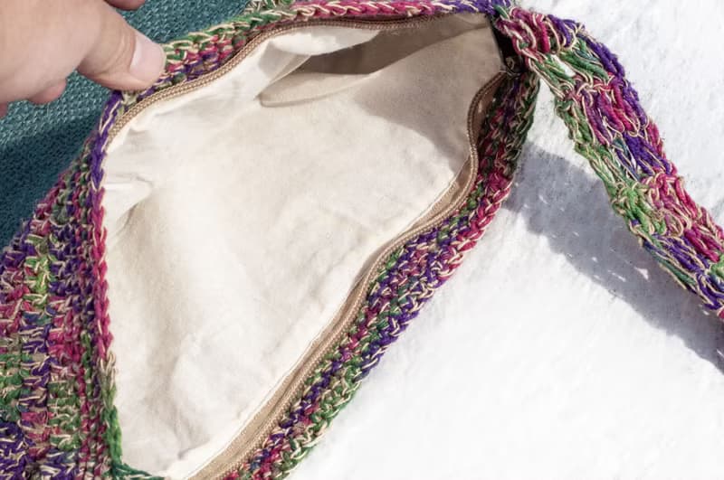 天然棉麻鉤織輕便包/斜背包/側背包/肩背包/購物袋/提袋-漸層彩虹