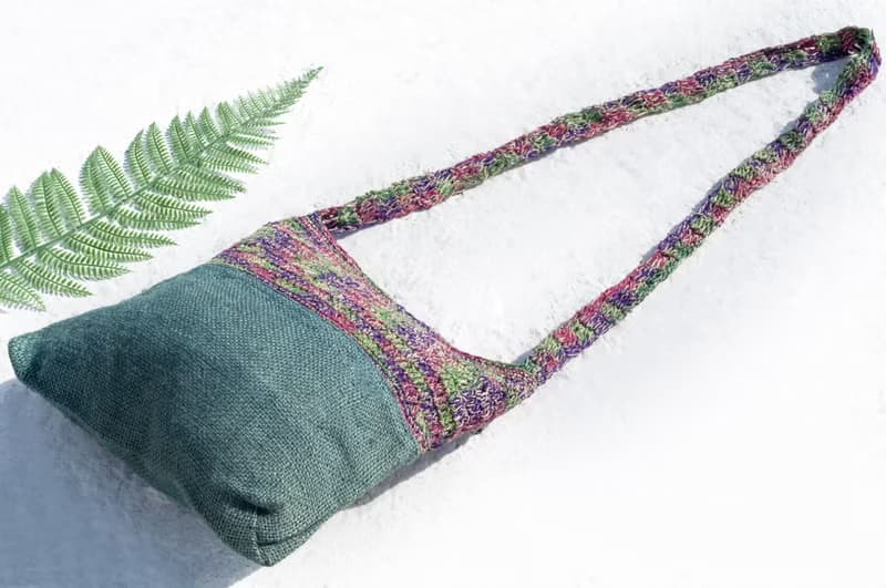 天然棉麻鉤織輕便包/斜背包/側背包/肩背包/購物袋/提袋-漸層彩虹