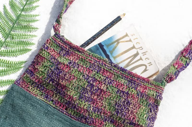 天然棉麻鉤織輕便包/斜背包/側背包/肩背包/購物袋/提袋-漸層彩虹