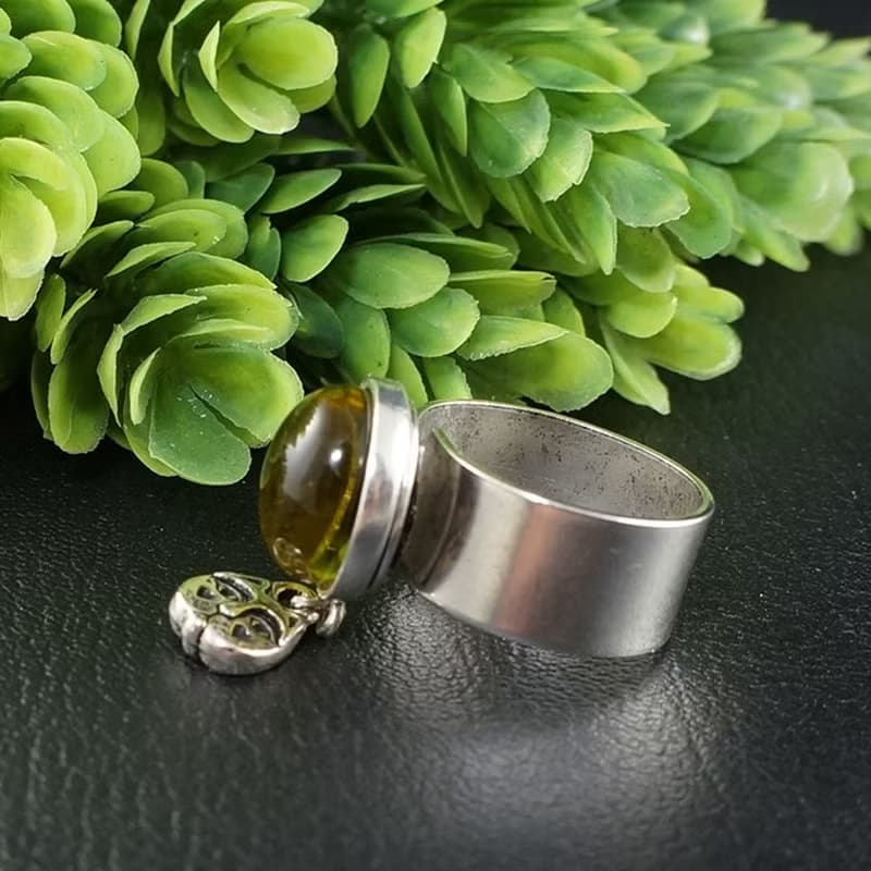 Yellow Glass Cat Eye Evil Eye Silver Adjustable Protection Charm Ring Jewelry