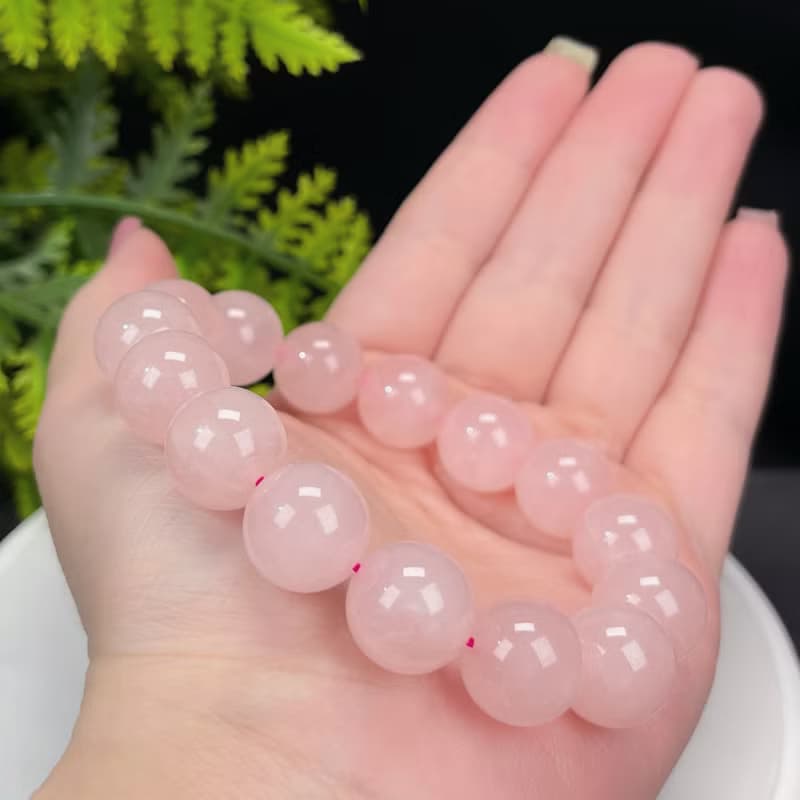 天然粉晶手串14mm冰透圓珠粉色水晶手環女單圈改善人際關系吸引力