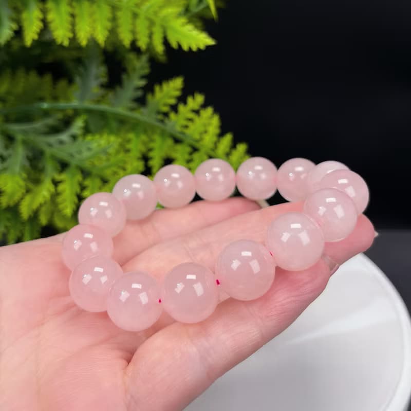 天然粉晶手串14mm冰透圓珠粉色水晶手環女單圈改善人際關系吸引力