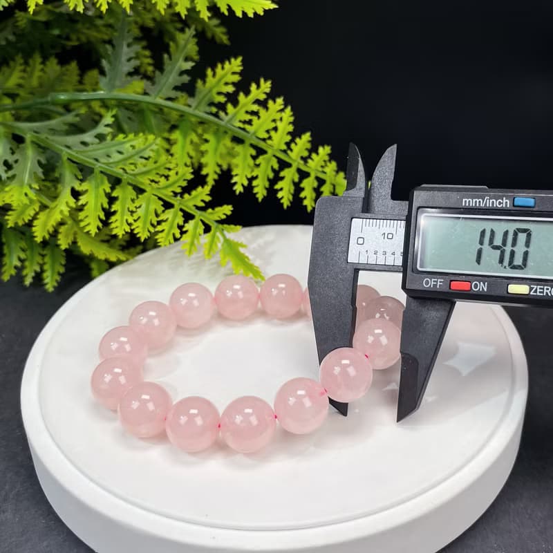 天然粉晶手串14mm冰透圓珠粉色水晶手環女單圈改善人際關系吸引力