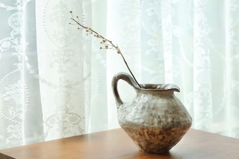 【喬遷禮物】美國進口土手捏陶壺造型花器化妝土白釉原土質感詫寂