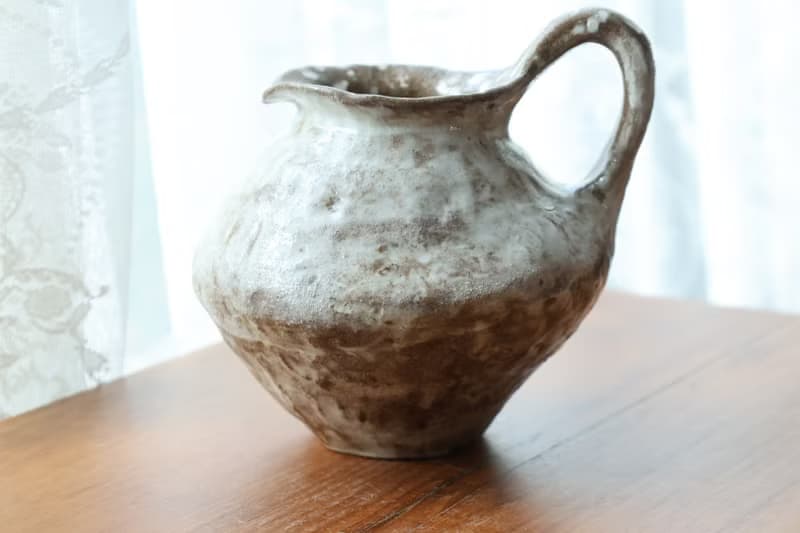 【喬遷禮物】美國進口土手捏陶壺造型花器化妝土白釉原土質感詫寂