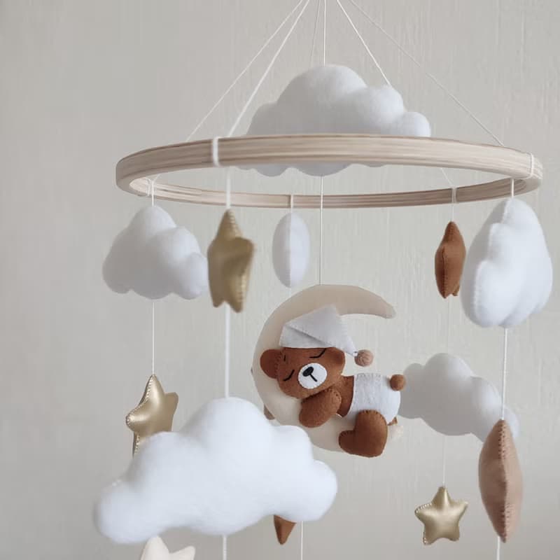 Bear baby mobile neutral gender nursery decor, crib mobile, baby shower gift