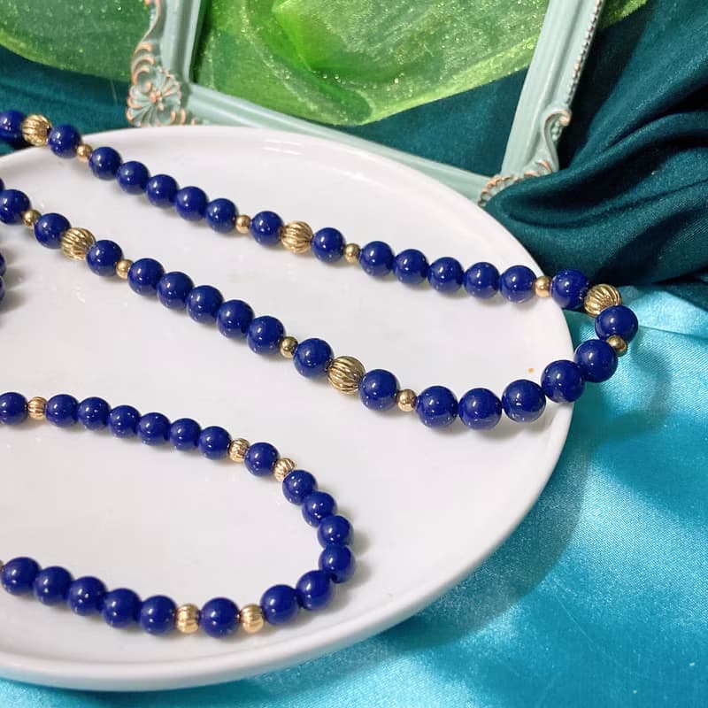 【西洋古董飾品】Avon深藍金沙珠套組 金波蘿珠 項鍊 手鍊 手環