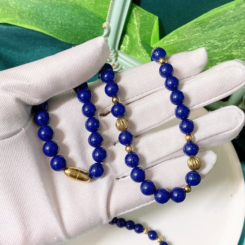 【西洋古董飾品】Avon深藍金沙珠套組 金波蘿珠 項鍊 手鍊 手環