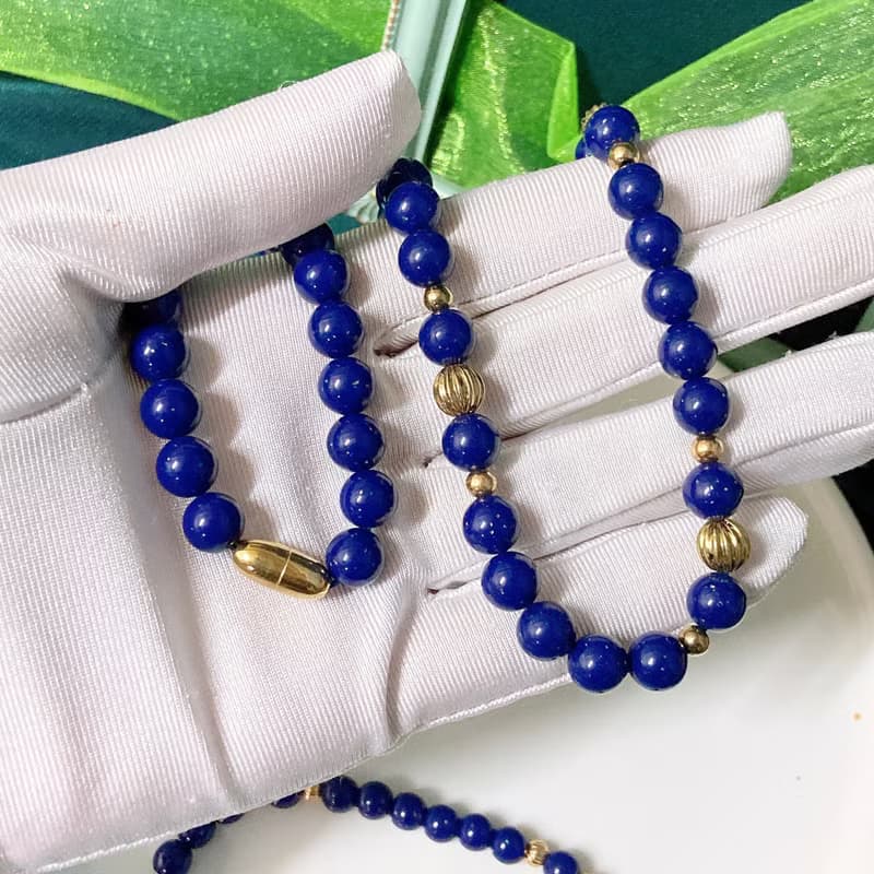 【西洋古董飾品】Avon深藍金沙珠套組 金波蘿珠 項鍊 手鍊 手環