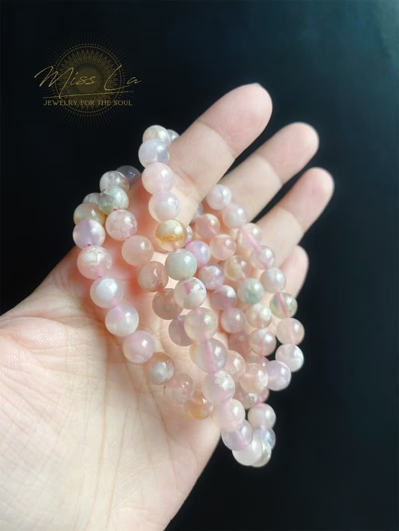 孤品 永恒的花 櫻花瑪瑙 多圈 果凍 水中花 手鍊 天然石 禮物