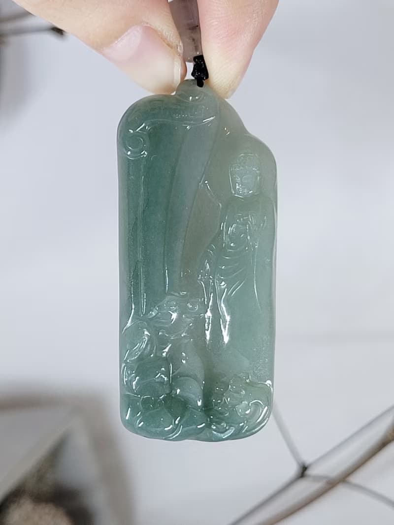 親翠 天然翡翠 冰灰藍漸層美竹林觀音項鍊 送禮首選