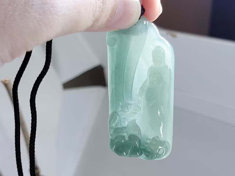 親翠 天然翡翠 冰灰藍漸層美竹林觀音項鍊 送禮首選