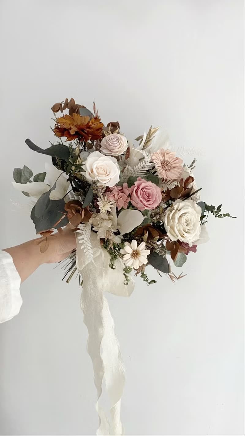 Flora Flower新娘永生花捧花-復古暖橘